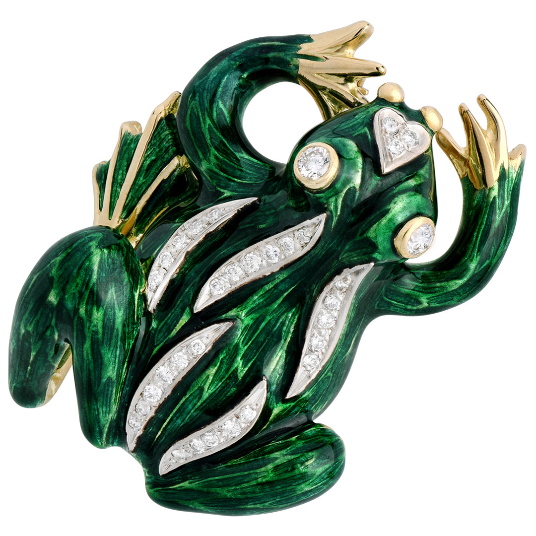 Hammerman Brothers 18k Yellow Gold and Diamond Frog Brooch- V53472