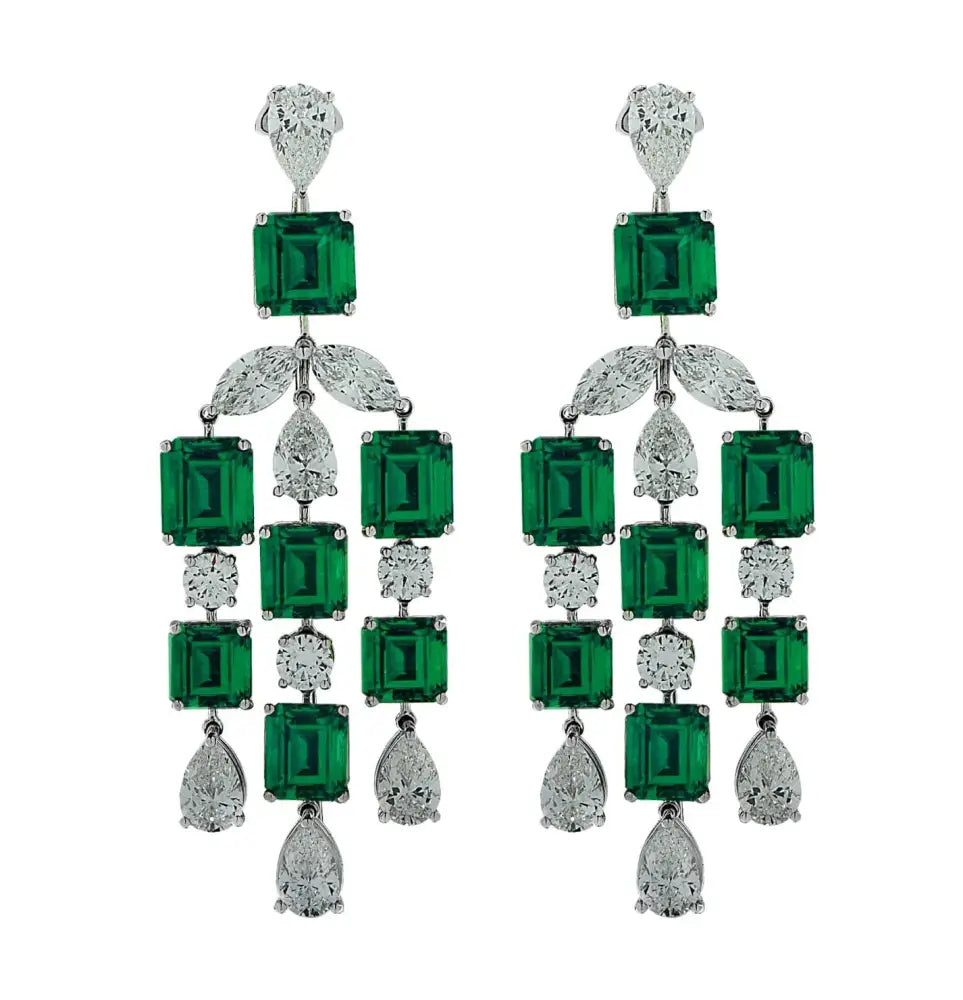 23.92 Carat Colombian Emerald & Diamond Dangle Earrings -V30161