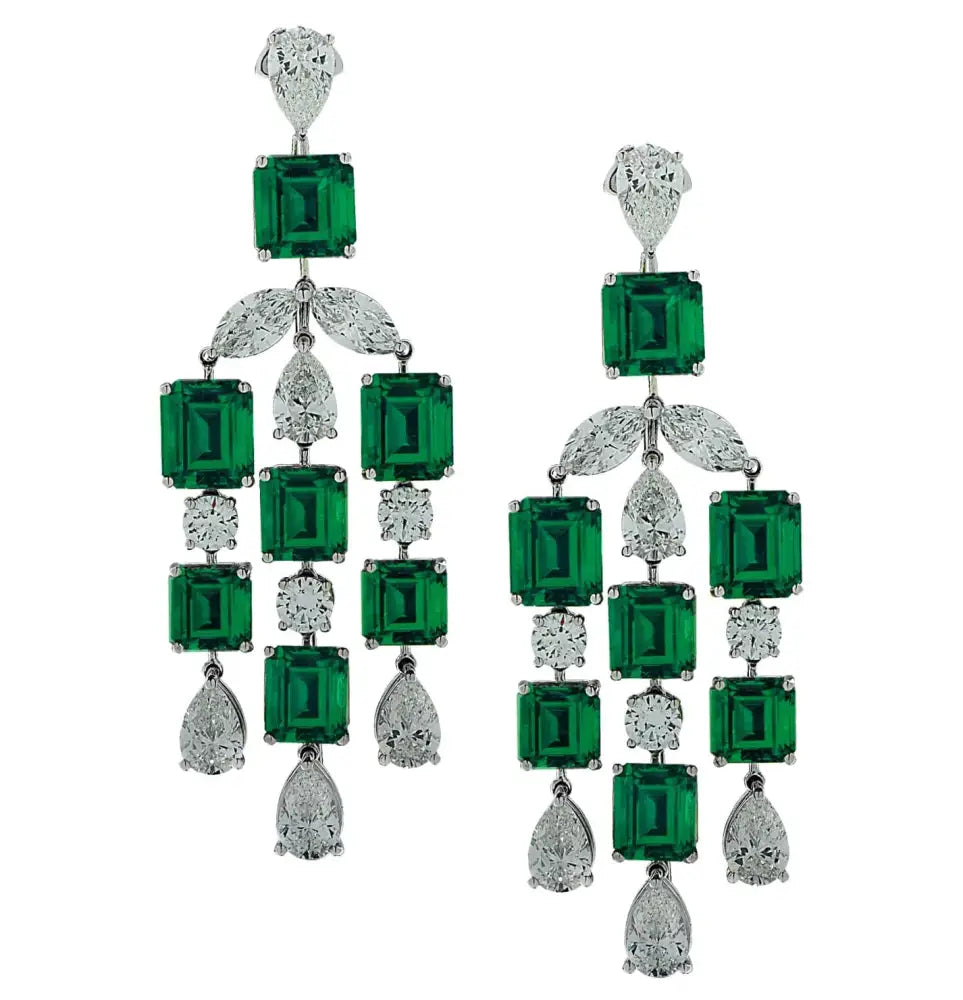 23.92 Carat Colombian Emerald & Diamond Dangle Earrings -V30161