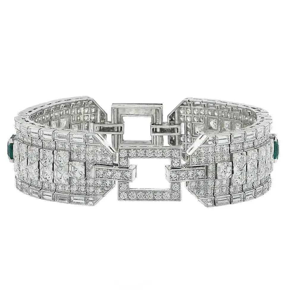 25.12 Carat Ascher Cut Diamond & Emerald Bracelet - V43558 - Vivid Diamonds