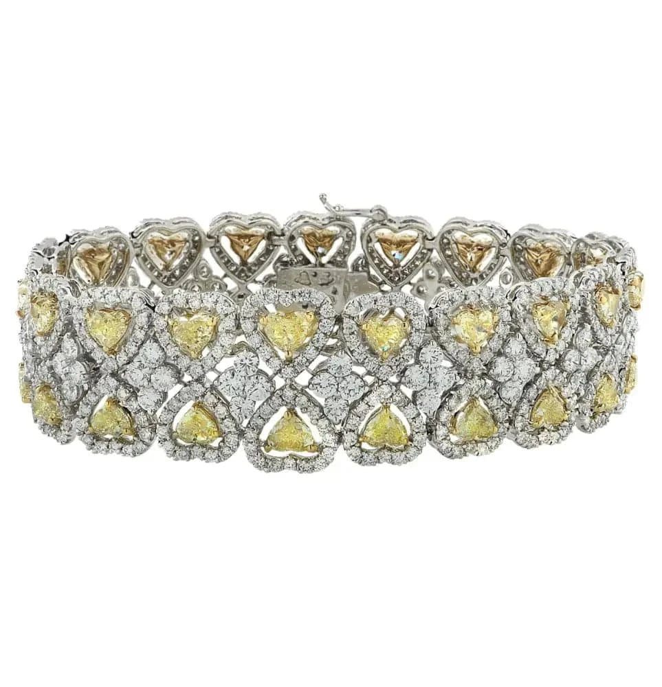 26.04 Carat Fancy Yellow Heart Shape Diamond Halo Bracelet - V37984 - Vivid Diamonds