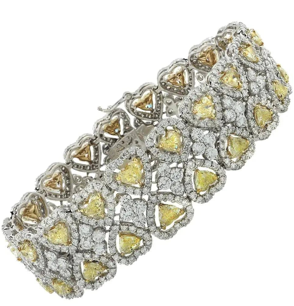 26.04 Carat Fancy Yellow Heart Shape Diamond Halo Bracelet - V37984 - Vivid Diamonds