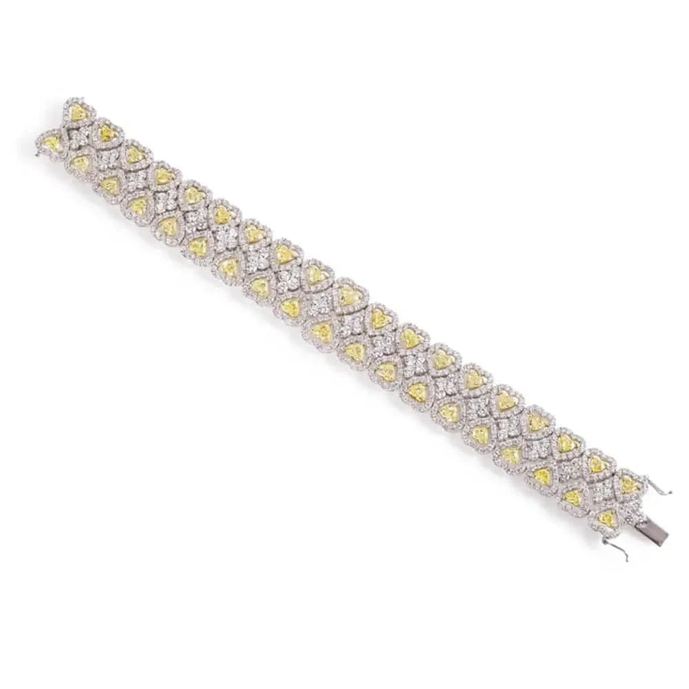 26.04 Carat Fancy Yellow Heart Shape Diamond Halo Bracelet - V37984 - Vivid Diamonds