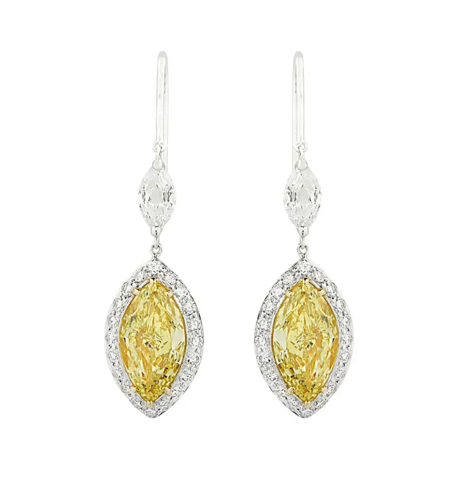 3.94 Carat GIA Certified Fancy Intense Yellow Diamond and White Diamond Dangle Earrings-V45635 - Vivid Diamonds