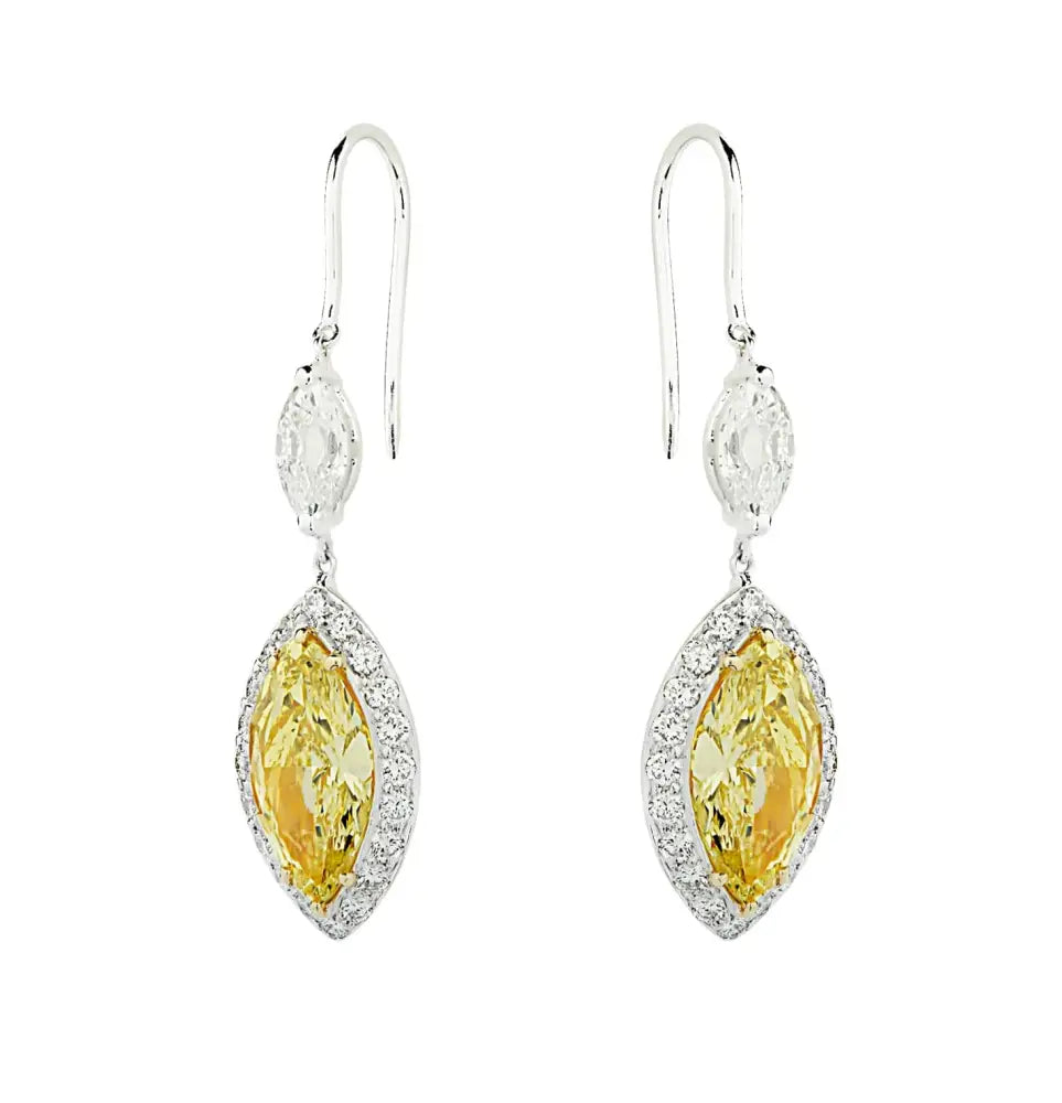 3.94 Carat GIA Certified Fancy Intense Yellow Diamond and White Diamond Dangle Earrings-V45635