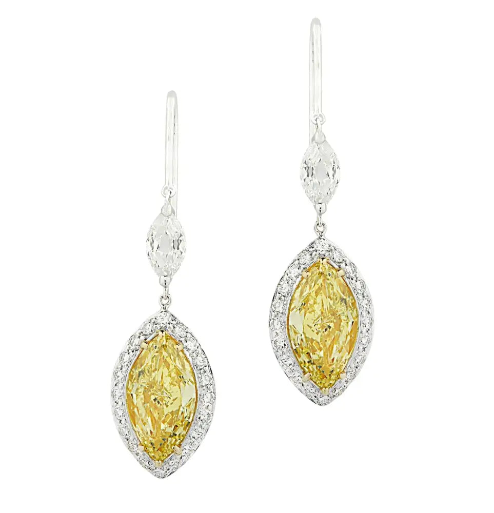 3.94 Carat GIA Certified Fancy Intense Yellow Diamond and White Diamond Dangle Earrings-V45635 - Vivid Diamonds