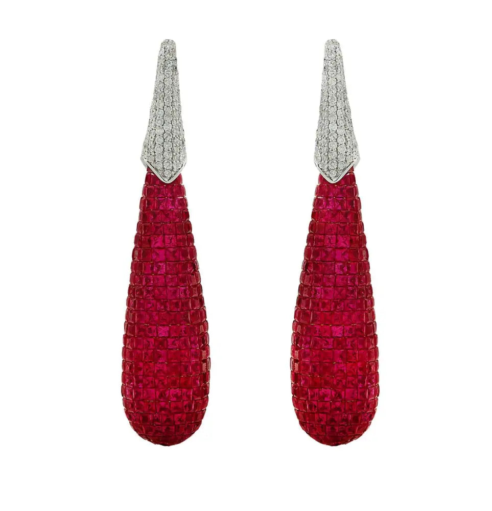 30 Carat Mystery Set Ruby & Diamond Dangle Earrings - V44022