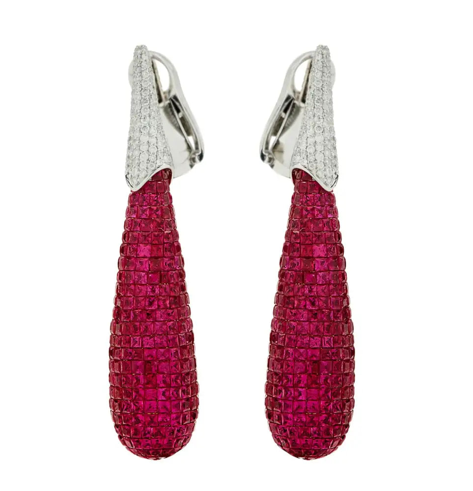 30 Carat Mystery Set Ruby & Diamond Dangle Earrings - V44022