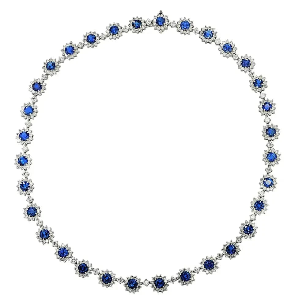 33.34 Carat Sapphire and White Diamond Necklace -V42519 - Vivid Diamonds