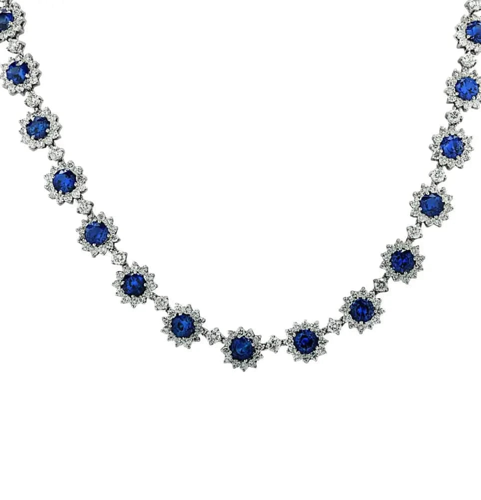 33.34 Carat Sapphire and White Diamond Necklace -V42519 - Vivid Diamonds