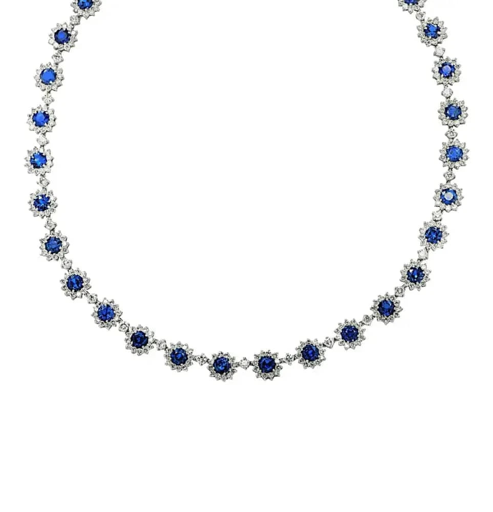 33.34 Carat Sapphire and White Diamond Necklace -V42519 - Vivid Diamonds