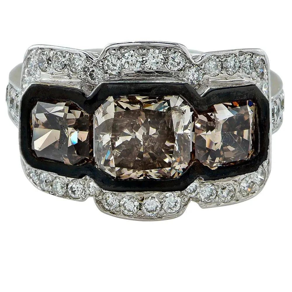 4.74 Carat Fancy Color Diamond Gold Three Stone Ring - V004129 - Vivid Diamonds