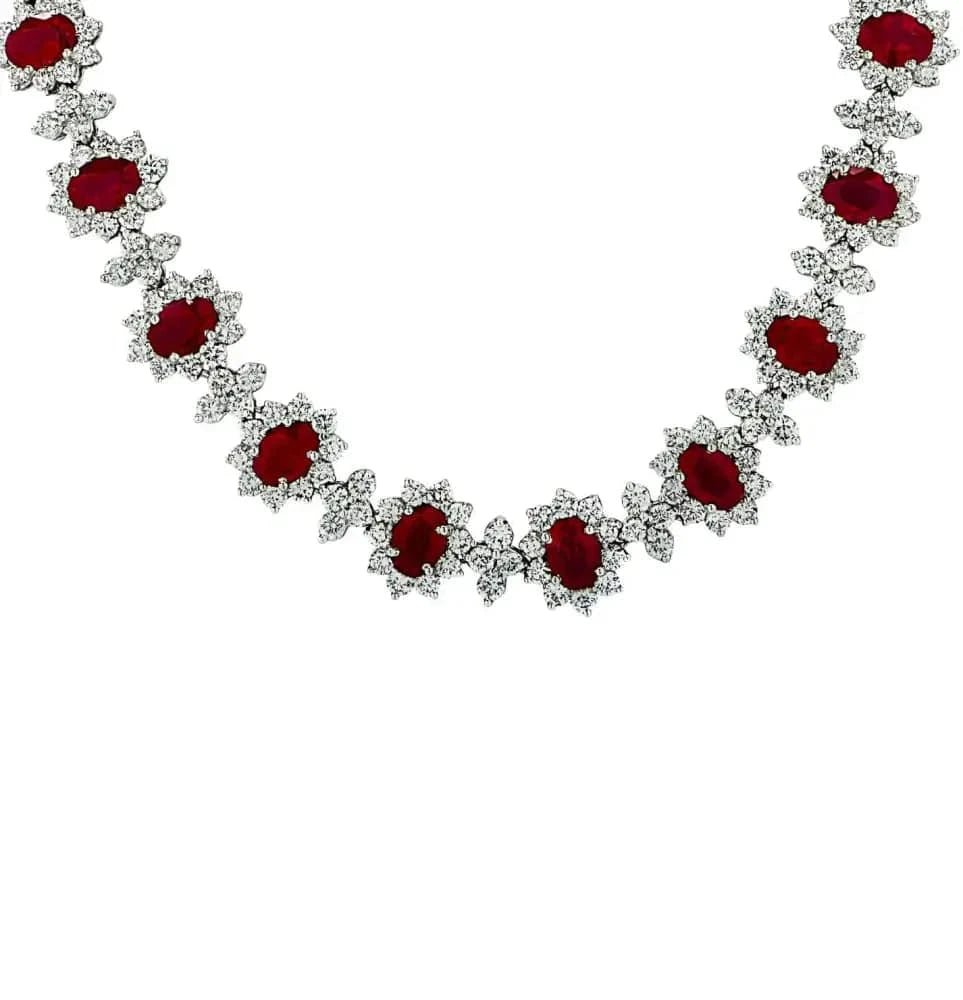 47.25 Carat Burma Ruby and White Diamond Necklace -V42520 - Vivid Diamonds