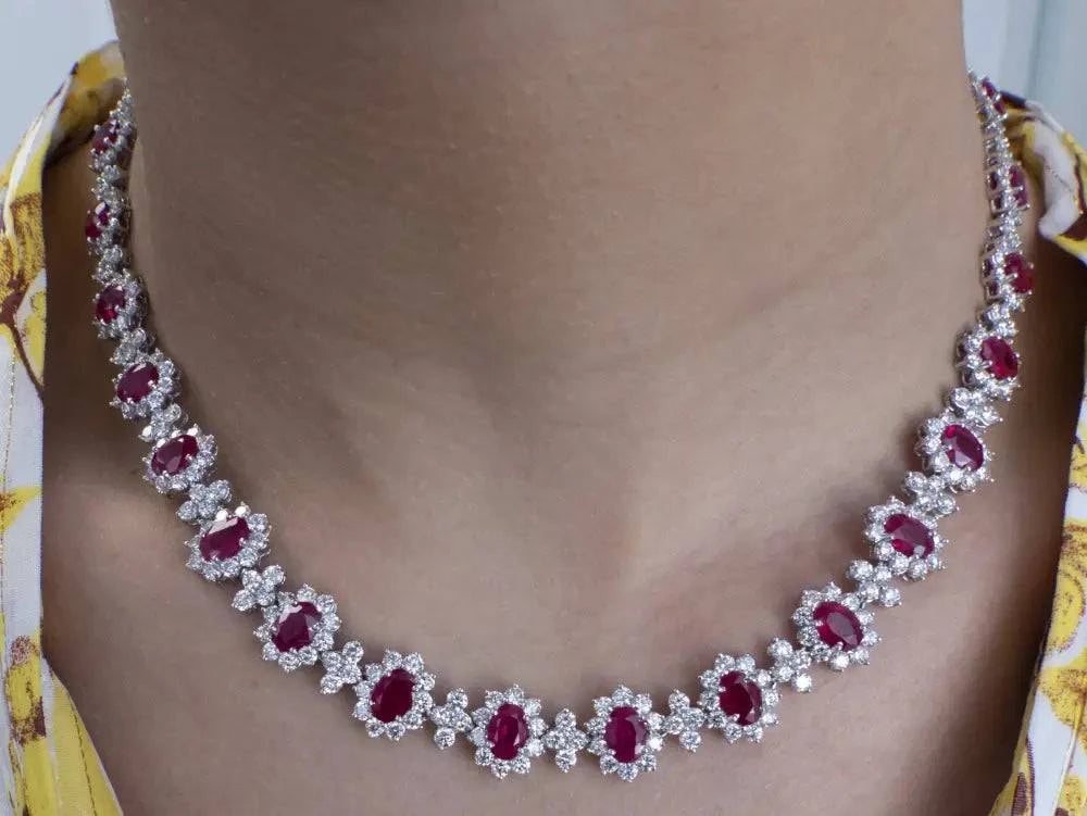 47.25 Carat Burma Ruby and White Diamond Necklace -V42520 - Vivid Diamonds