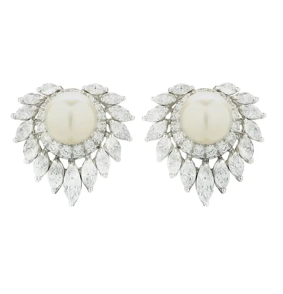 5.40 Carat Diamond and Pearl Ear Clip Earrings -V46507 - Vivid Diamonds