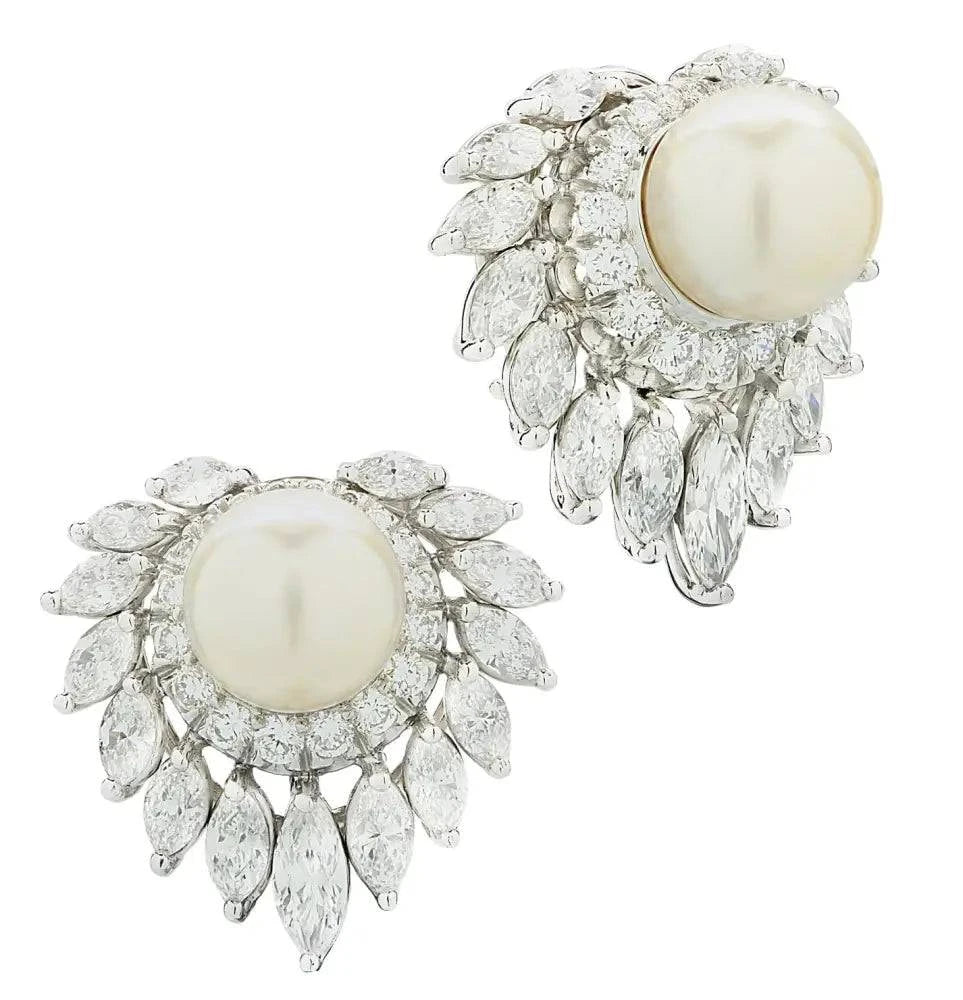 5.40 Carat Diamond and Pearl Ear Clip Earrings -V46507 - Vivid Diamonds