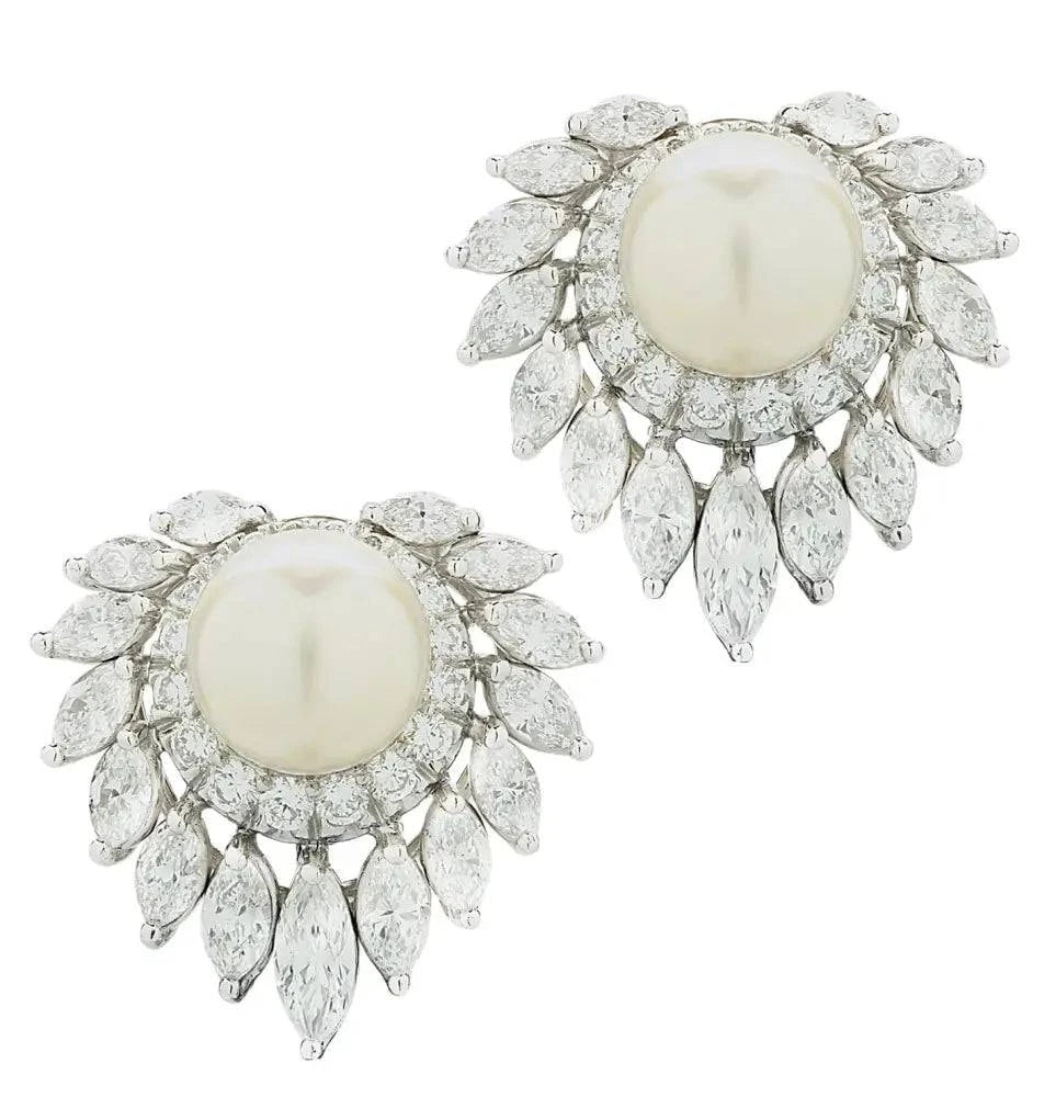 5.40 Carat Diamond and Pearl Ear Clip Earrings -V46507 - Vivid Diamonds