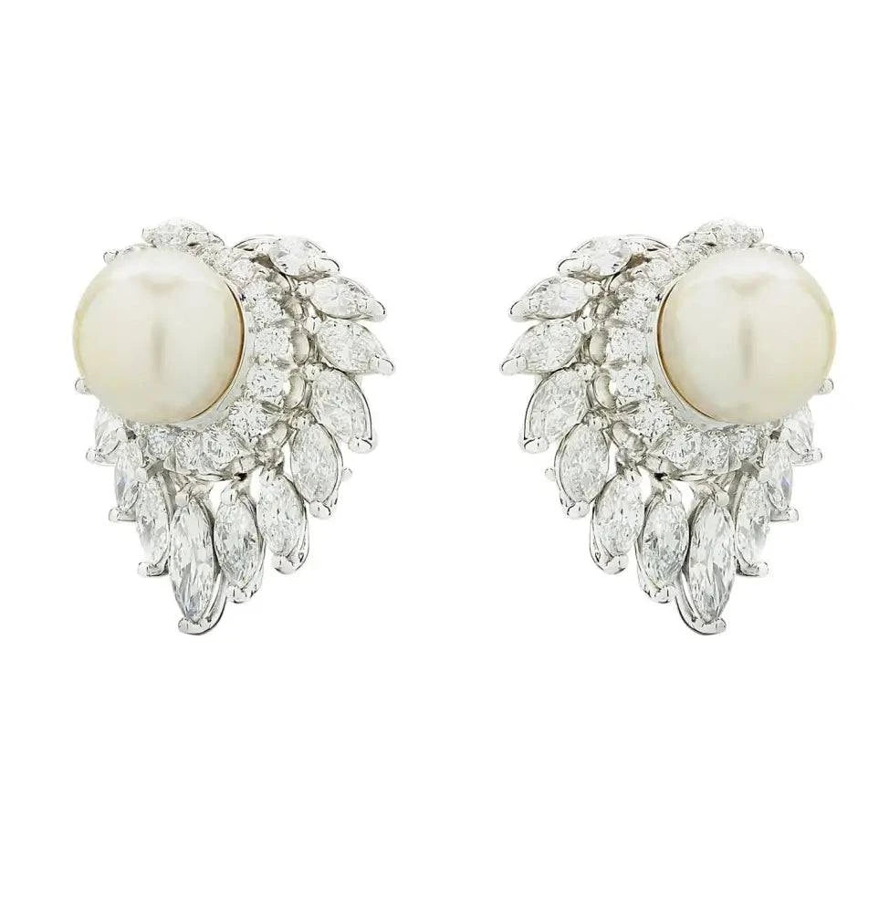 5.40 Carat Diamond and Pearl Ear Clip Earrings -V46507 - Vivid Diamonds