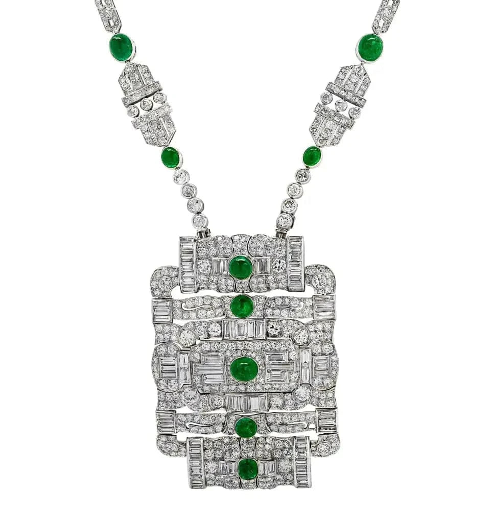 Art Deco 18.4 Carat Colombian Emerald & Diamond Necklace -V44013