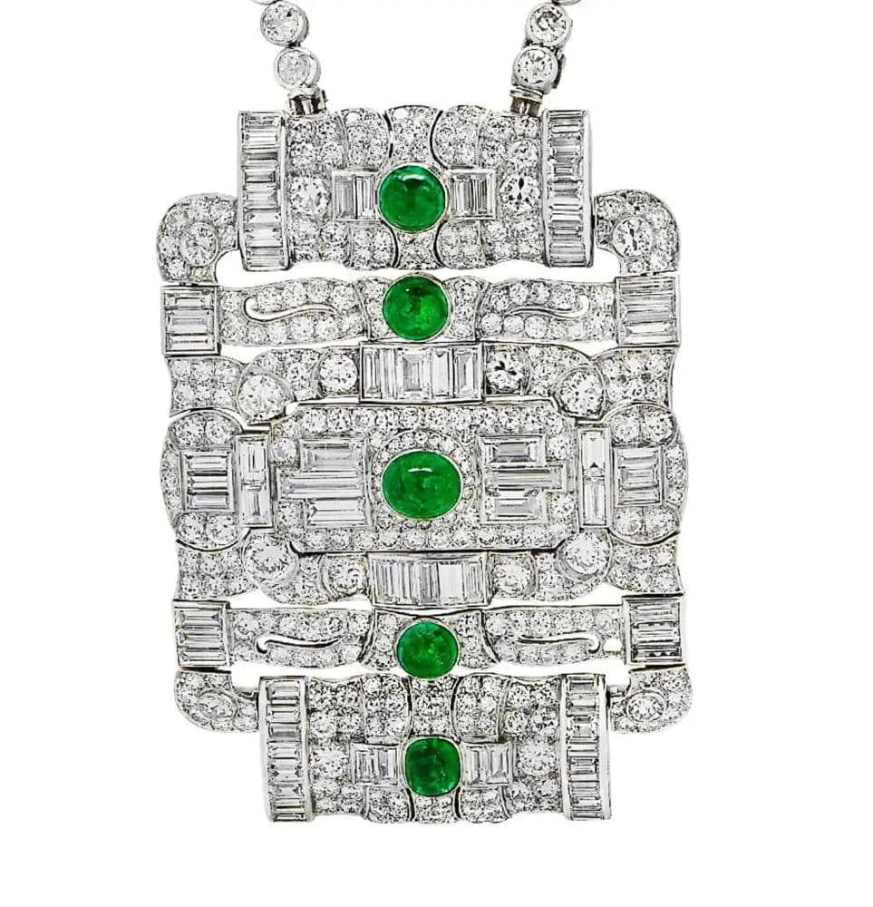 Art Deco 18.4 Carat Colombian Emerald & Diamond Necklace -V44013