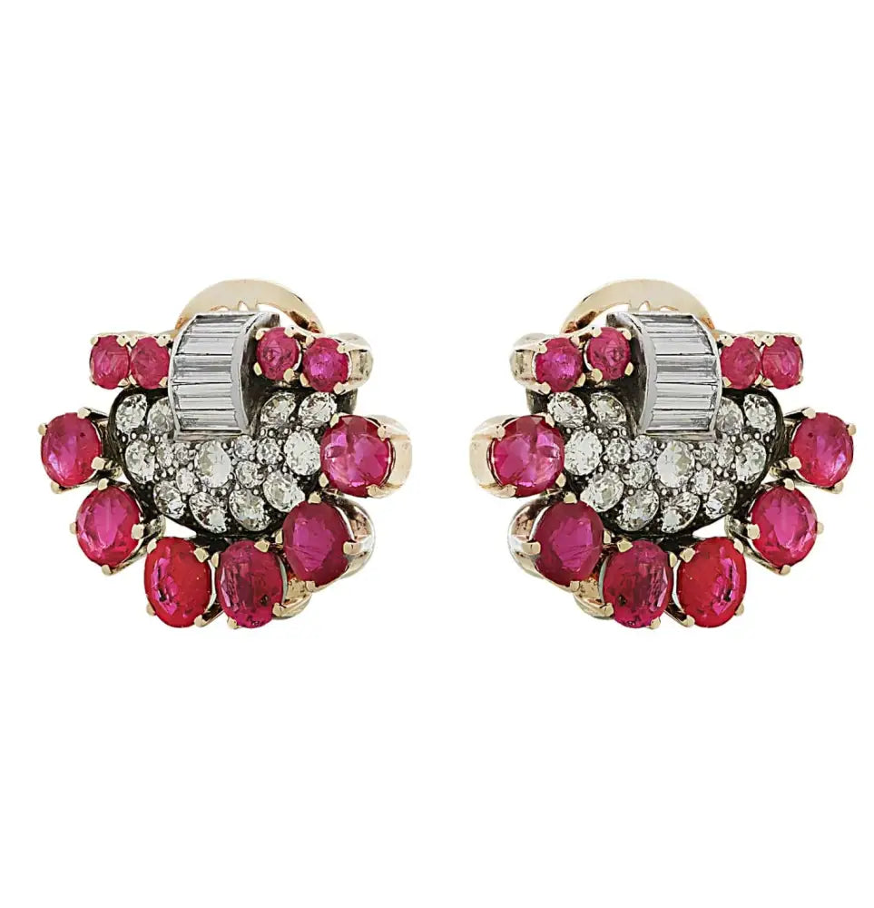 Art Deco AGL Certified Burma No Heat 12 Carat Ruby and 3.5 Carat Diamond Clip On Earrings -V45944