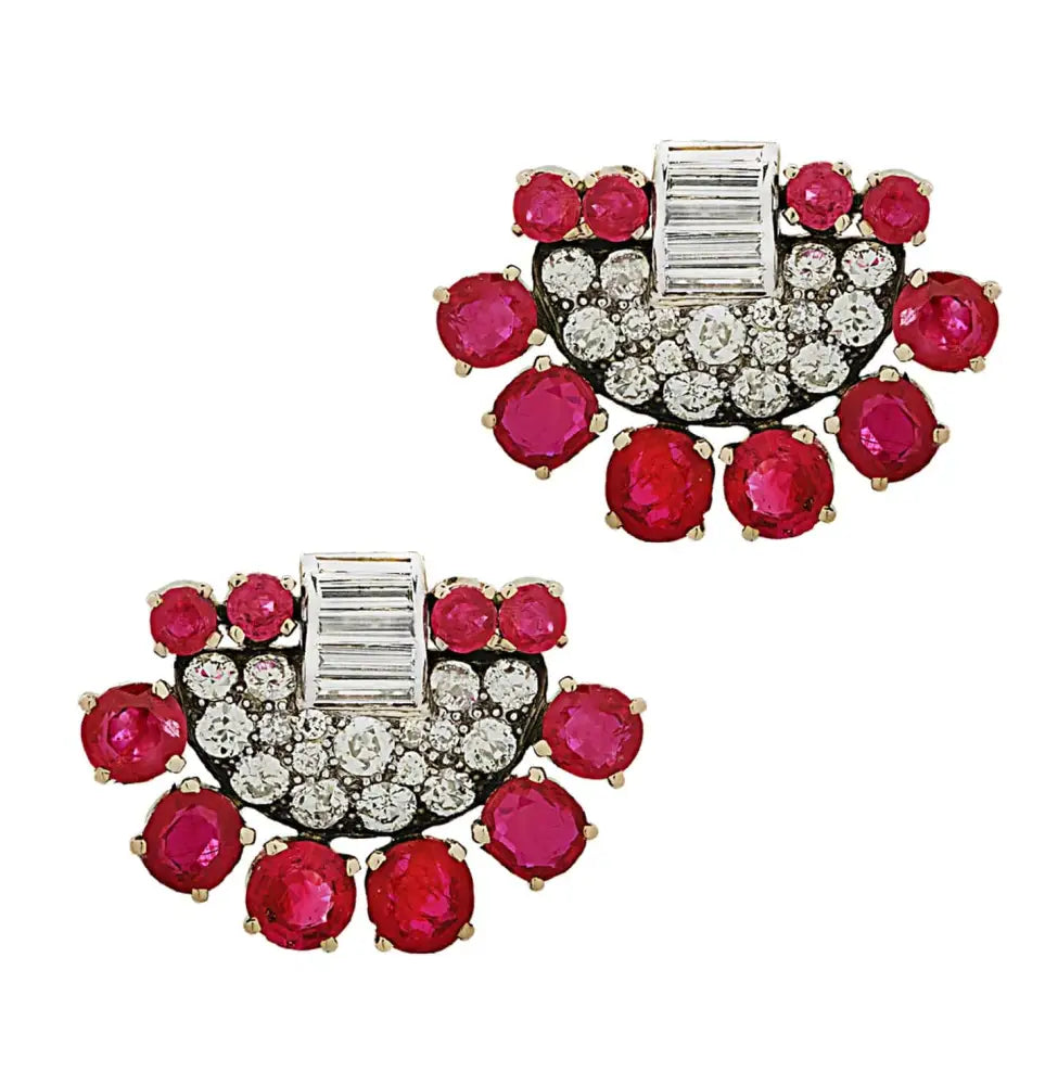 Art Deco AGL Certified Burma No Heat 12 Carat Ruby and 3.5 Carat Diamond Clip On Earrings -V45944