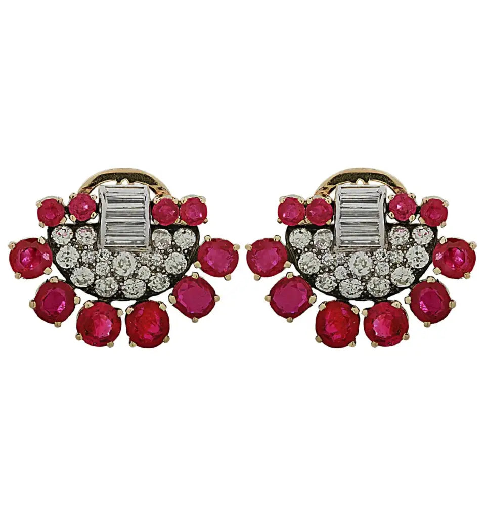 Art Deco AGL Certified Burma No Heat 12 Carat Ruby and 3.5 Carat Diamond Clip On Earrings -V45944