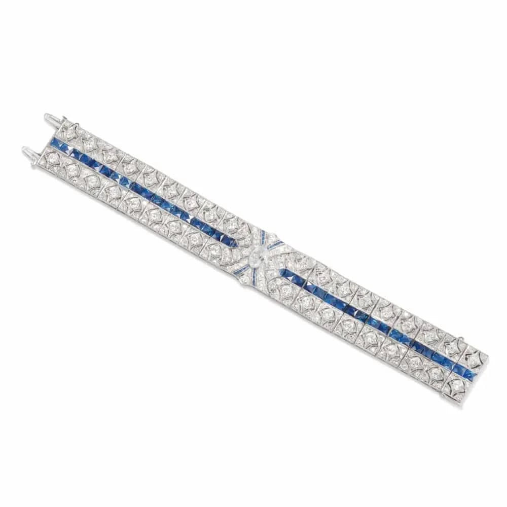 Art Deco Diamond and Sapphire Bracelet-V43665 - Vivid Diamonds