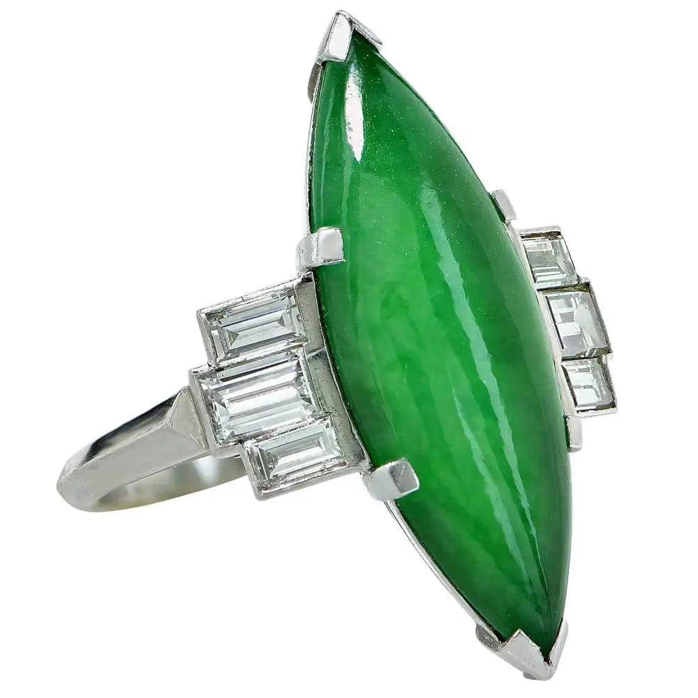 Beautiful Marquise Shape Jade and Diamond Ring- V16451