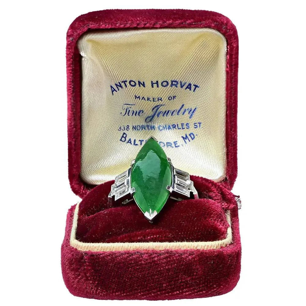 Beautiful Marquise Shape Jade and Diamond Ring- V16451