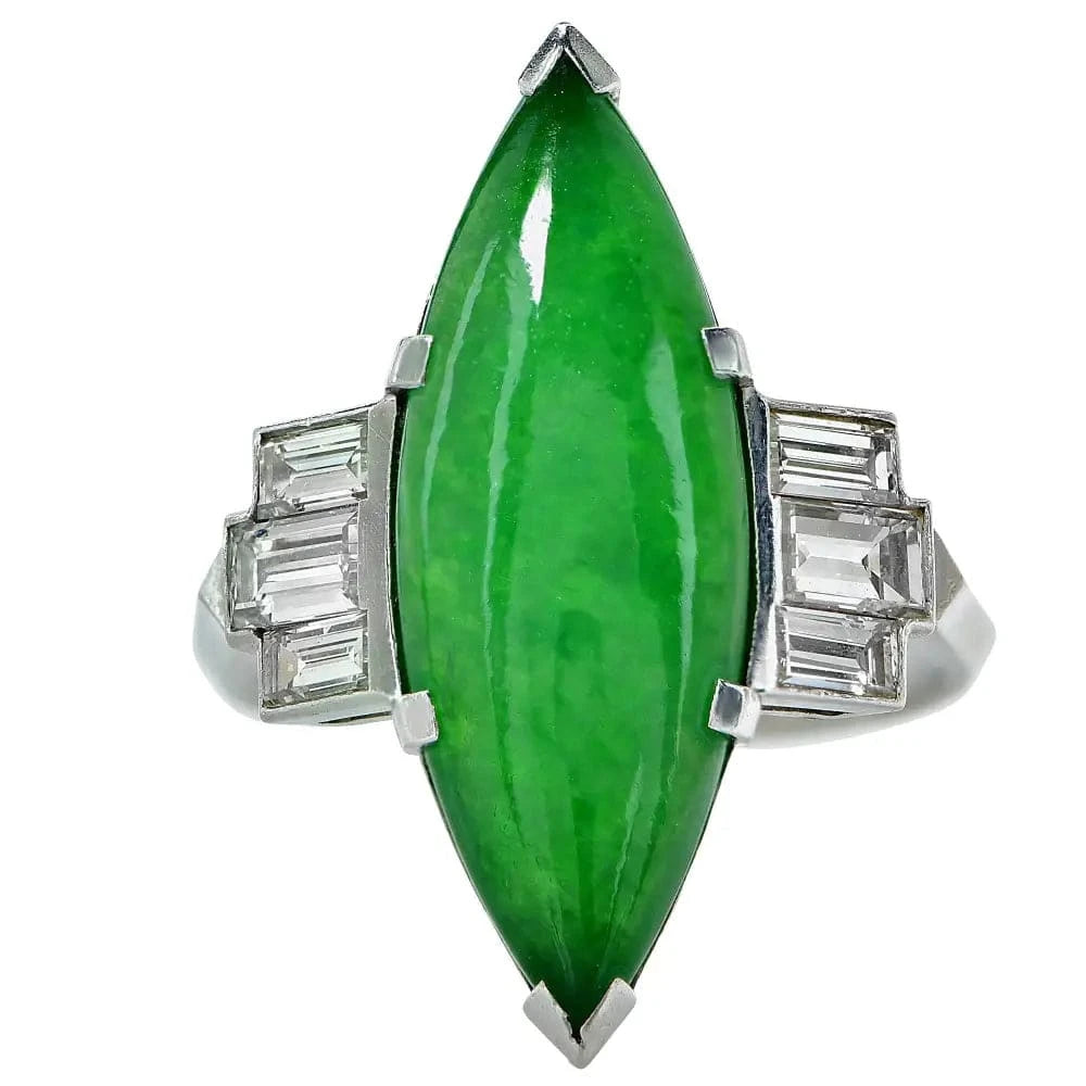 Beautiful Marquise Shape Jade and Diamond Ring- V16451 - Vivid Diamonds