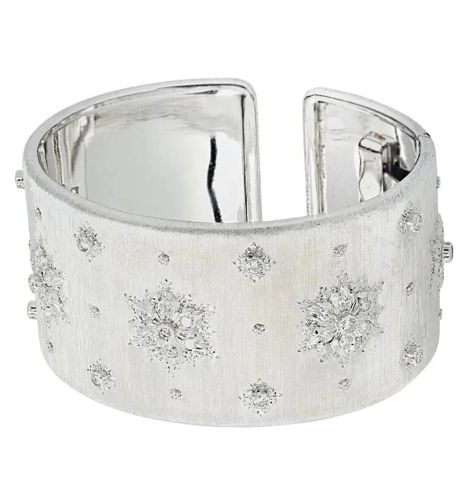 Buccellati Italy White Gold and Diamond Wide Cuff Bangle -V46610 - Vivid Diamonds