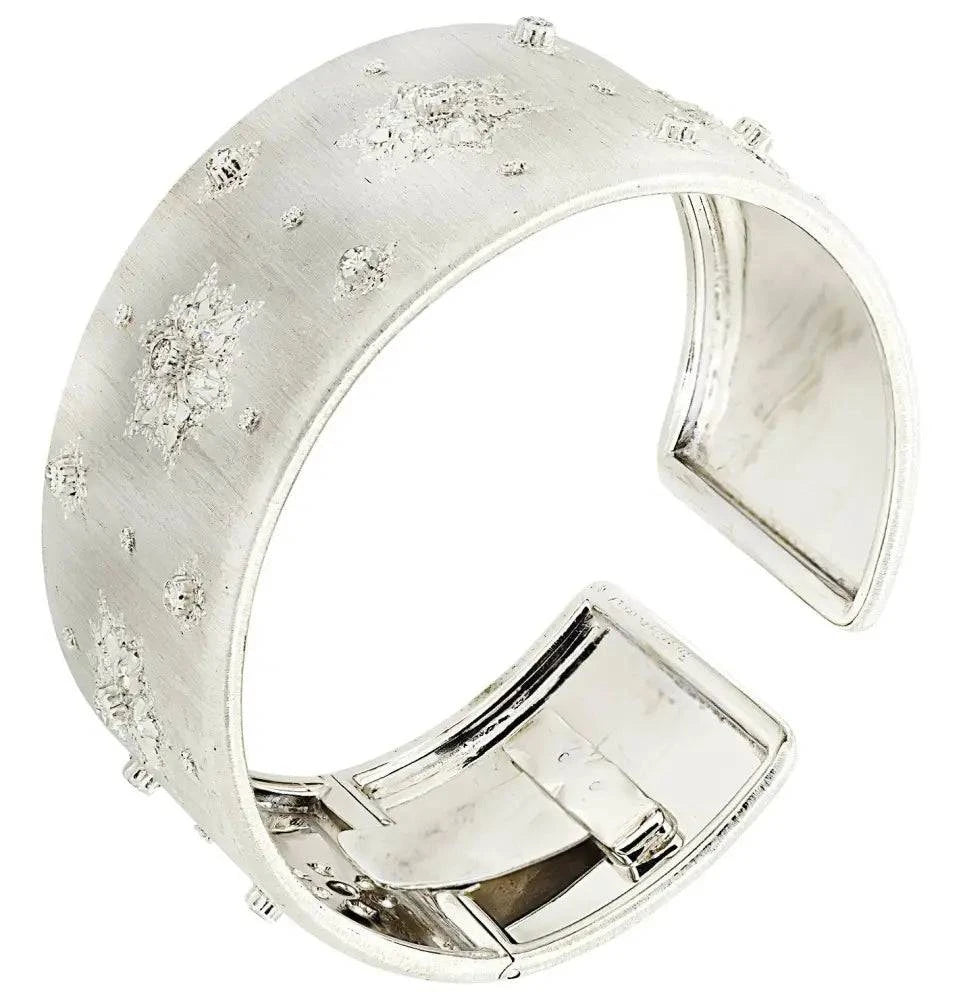 Buccellati Italy White Gold and Diamond Wide Cuff Bangle -V46610 - Vivid Diamonds