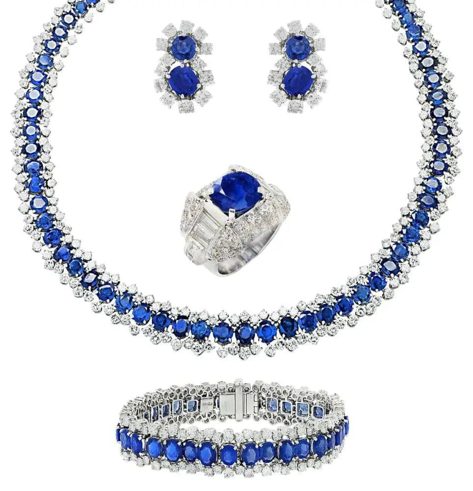 Bvlgari Burma No Heat Sapphire Necklace Earring Bracelet and Ring Suite -V47086 - Vivid Diamonds