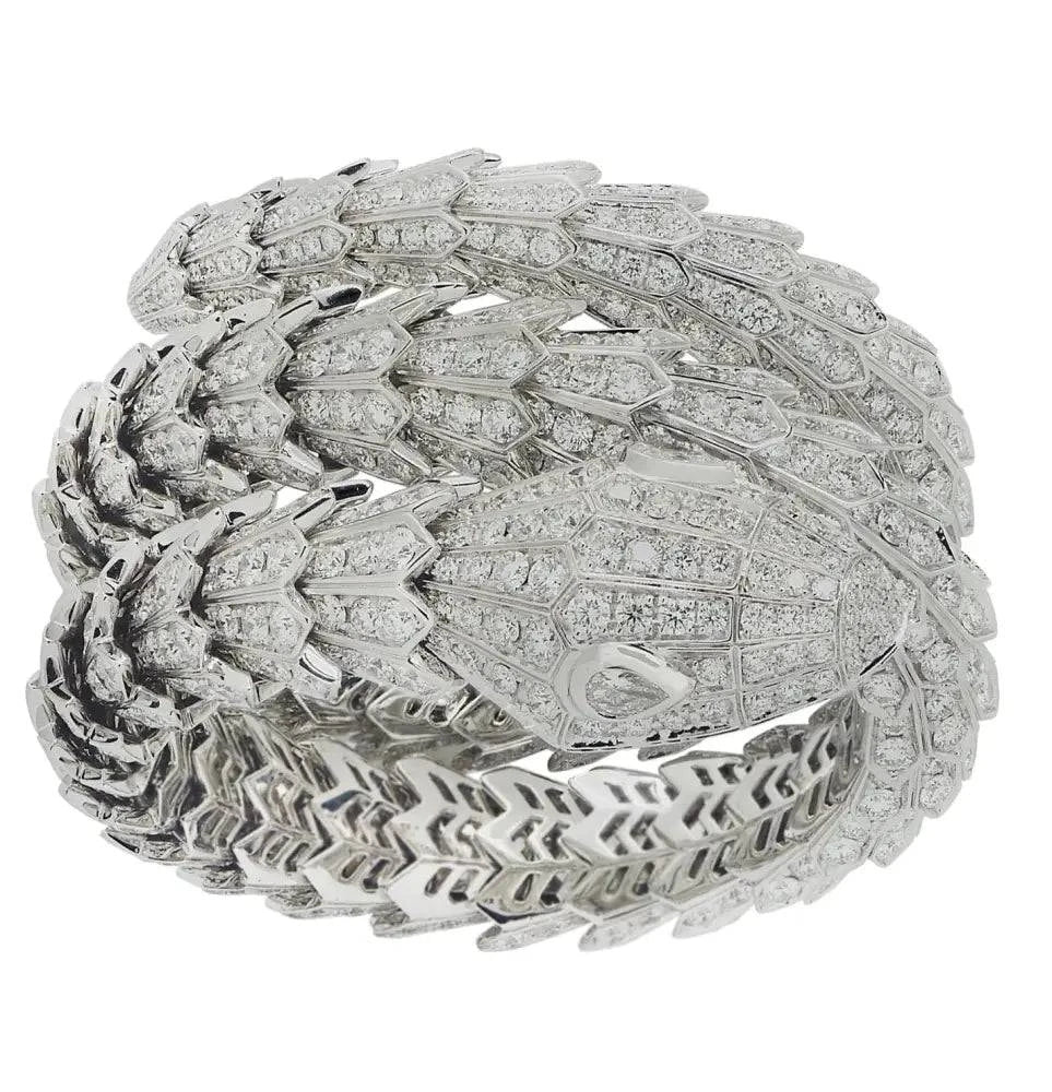 Bvlgari Full Pave Diamond Triple Wrap Serpenti Bracelet -V43642 - Vivid Diamonds