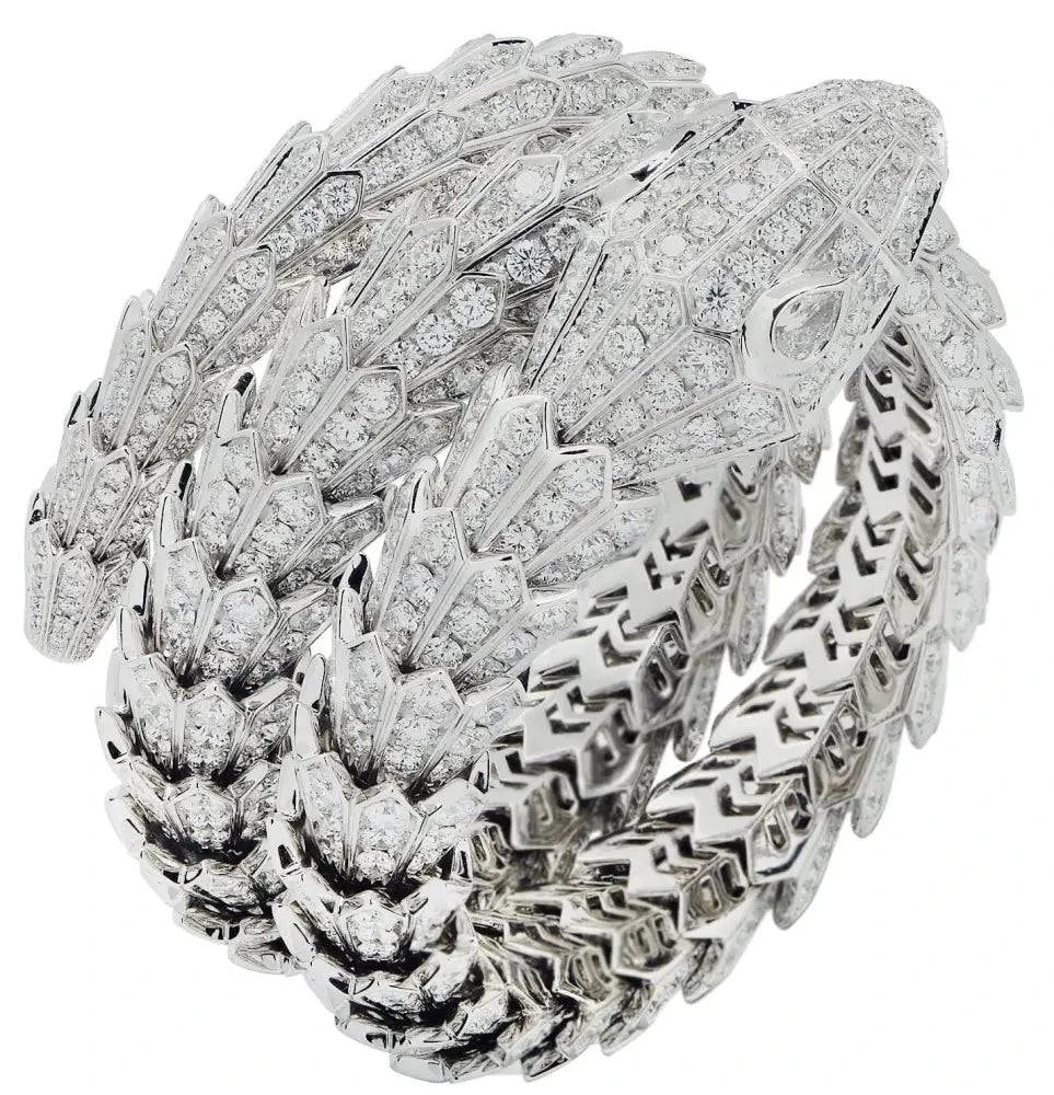 Bvlgari Full Pave Diamond Triple Wrap Serpenti Bracelet -V43642 - Vivid Diamonds