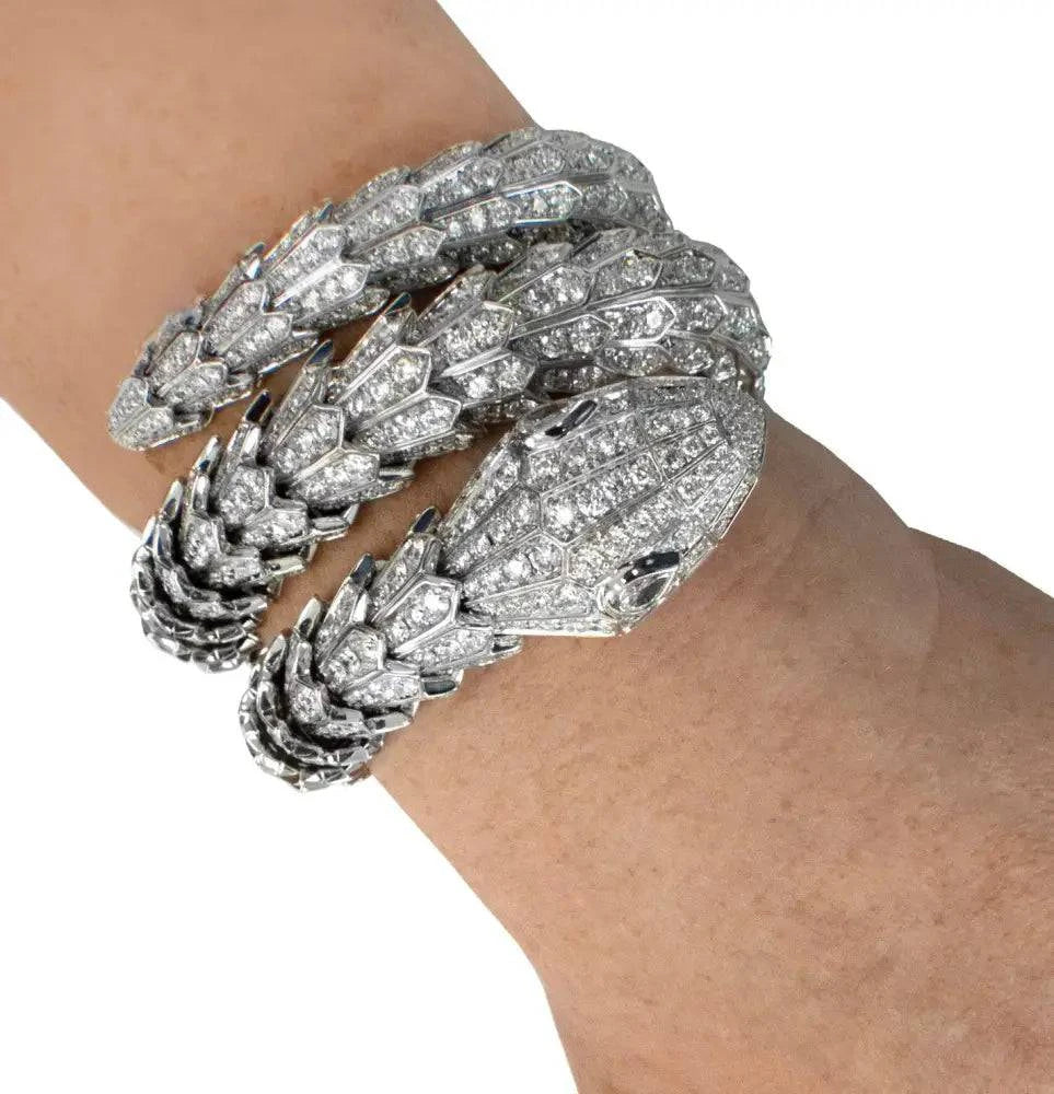 Bvlgari Full Pave Diamond Triple Wrap Serpenti Bracelet -V43642 - Vivid Diamonds