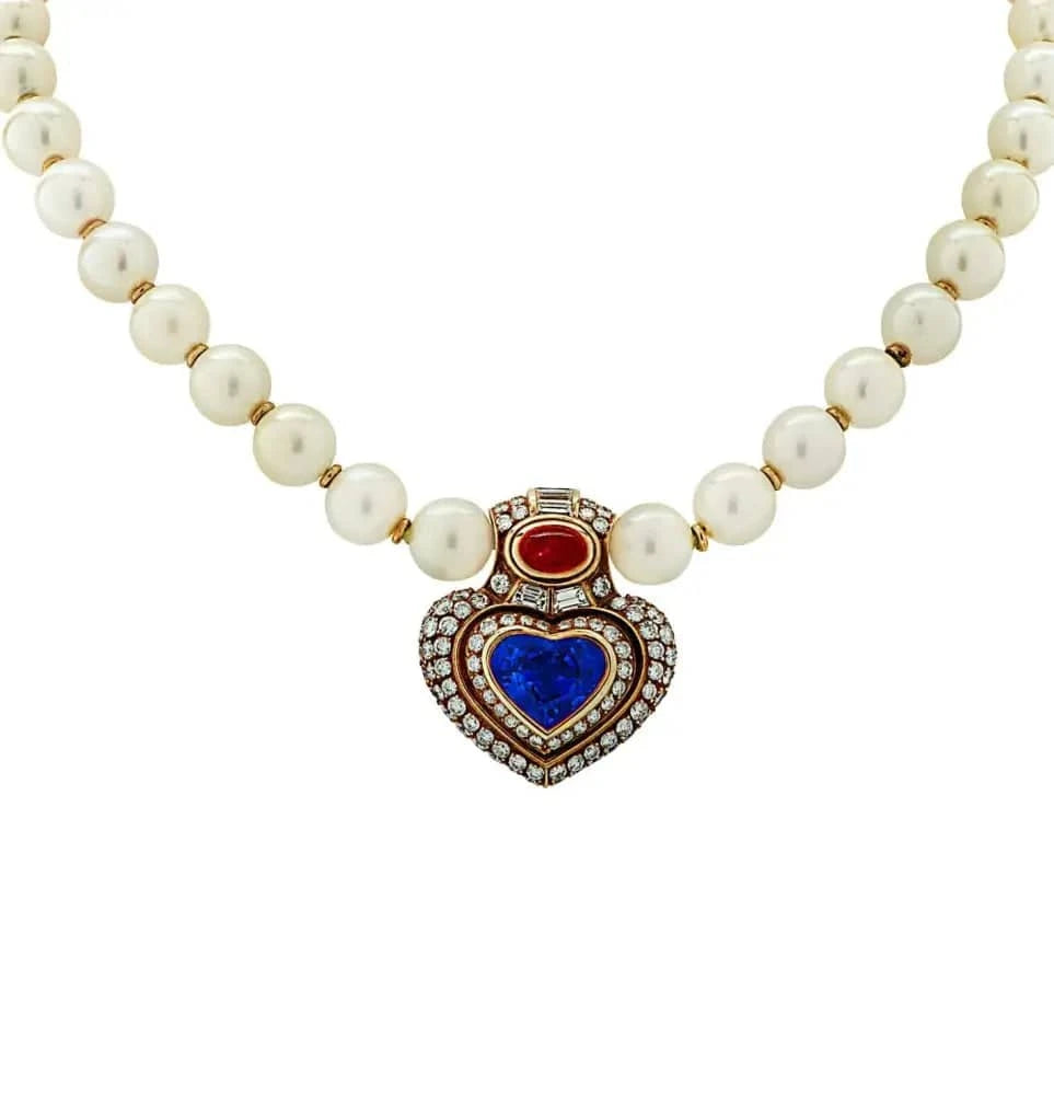 Bvlgari Sapphire Ruby Diamond And Pearl Necklace -V36913