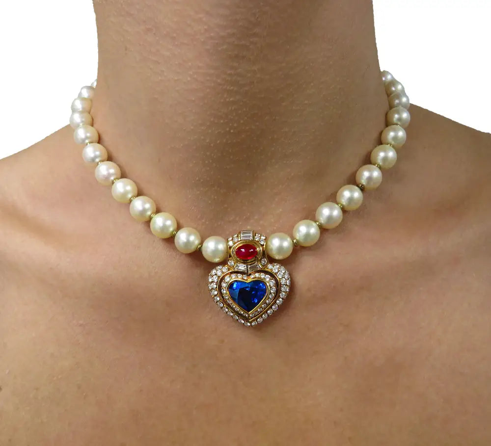 Bvlgari Sapphire Ruby Diamond And Pearl Necklace -V36913