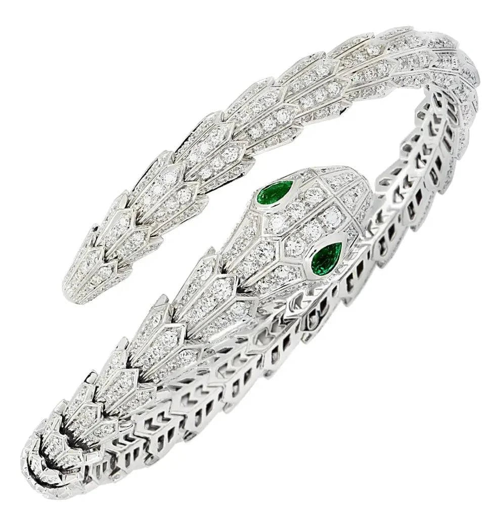 Bvlgari Serpenti Diamond & Emerald Bracelet -V46327 - Vivid Diamonds