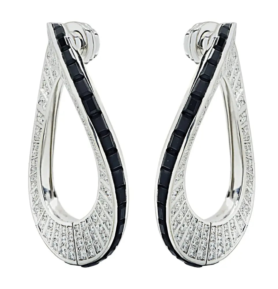 Cartier 2.25 Carat Diamond & Onyx Hoop Earrings -V46189