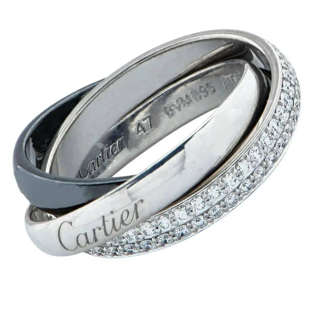 Cartier Trinity De Cartier 18 Karat Diamond White Gold and Ceramic Ring –V20346 - Vivid Diamonds