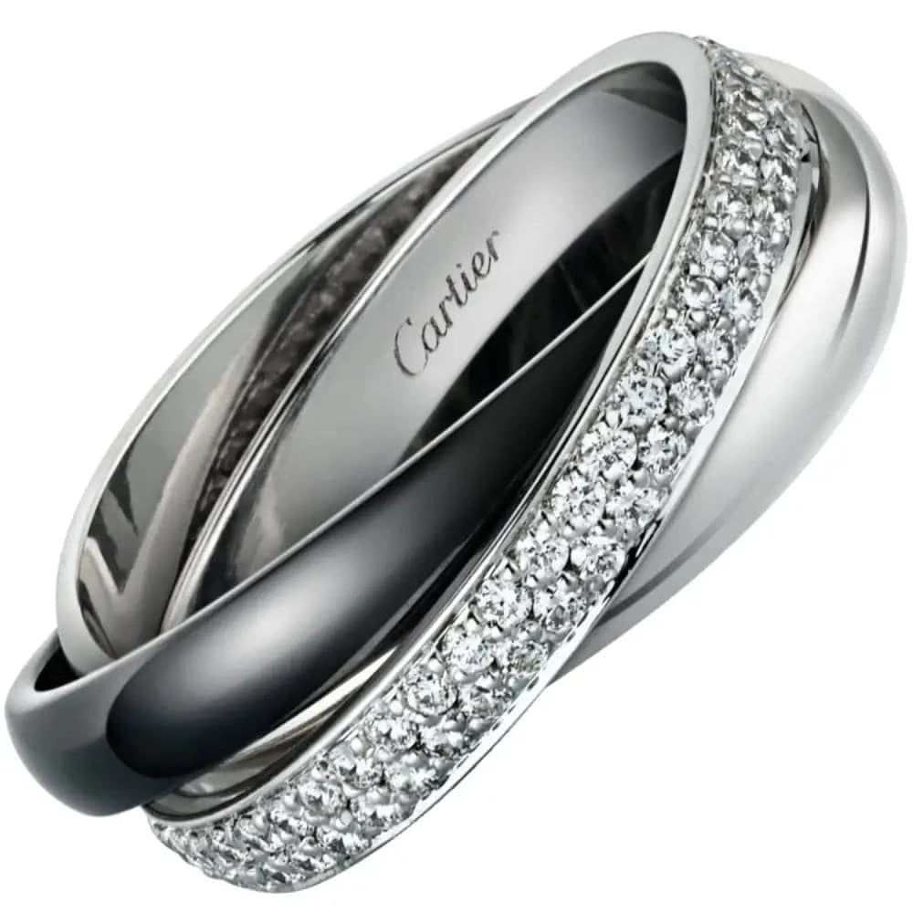 Cartier Trinity De Cartier 18 Karat Diamond White Gold and Ceramic Ring –V20346 - Vivid Diamonds