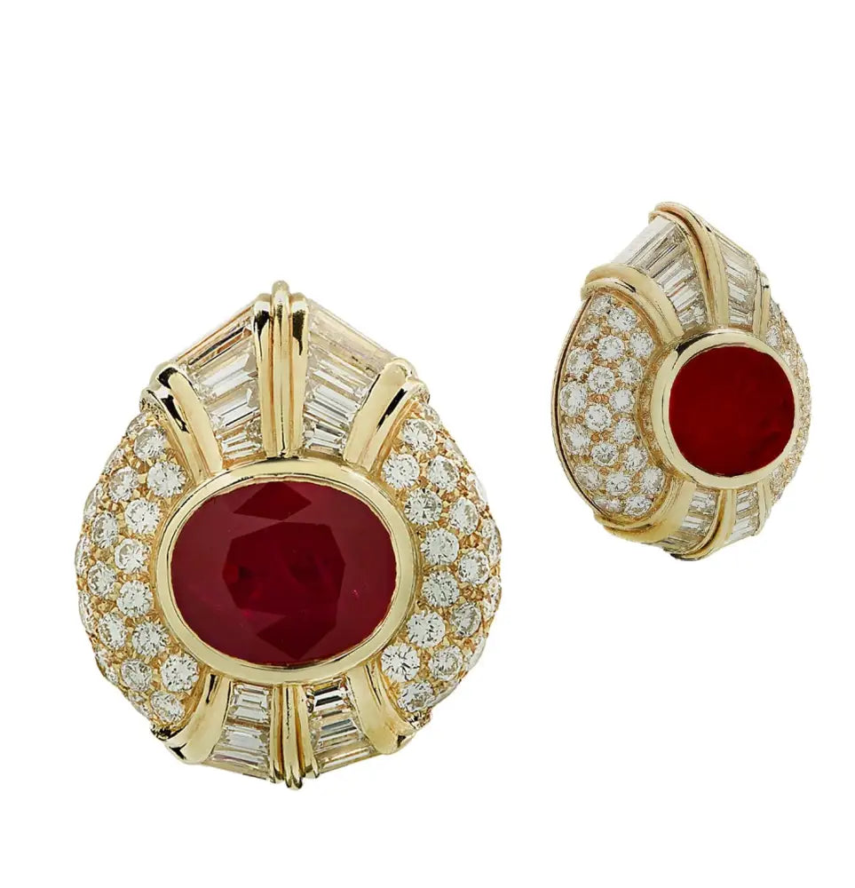 Circa 1970’s Bvlgari Burma Ruby & Diamond Earrings -V44562