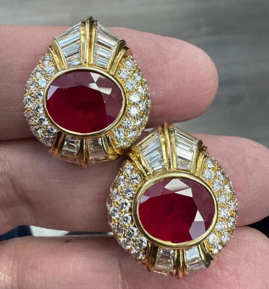 Circa 1970’s Bvlgari Burma Ruby & Diamond Earrings -V44562