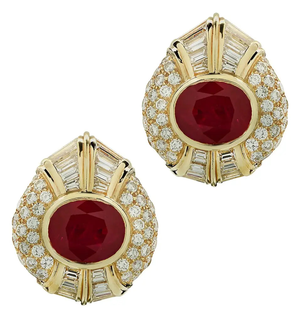 Circa 1970’s Bvlgari Burma Ruby & Diamond Earrings -V44562