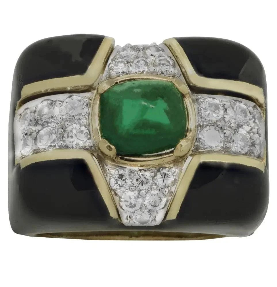 Circa 1980s 1.80 Carat Sugarloaf Emerald Diamond Cocktail Ring -V45041 - Vivid Diamonds