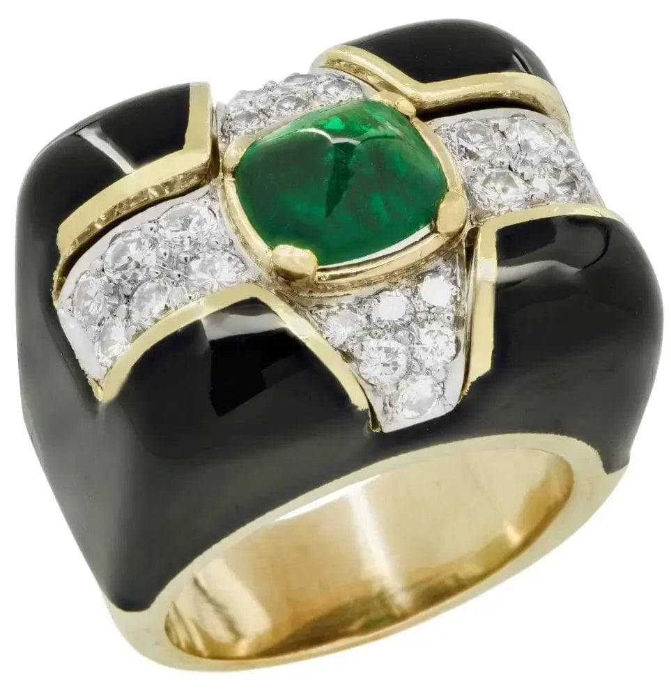 Circa 1980s 1.80 Carat Sugarloaf Emerald Diamond Cocktail Ring -V45041 - Vivid Diamonds