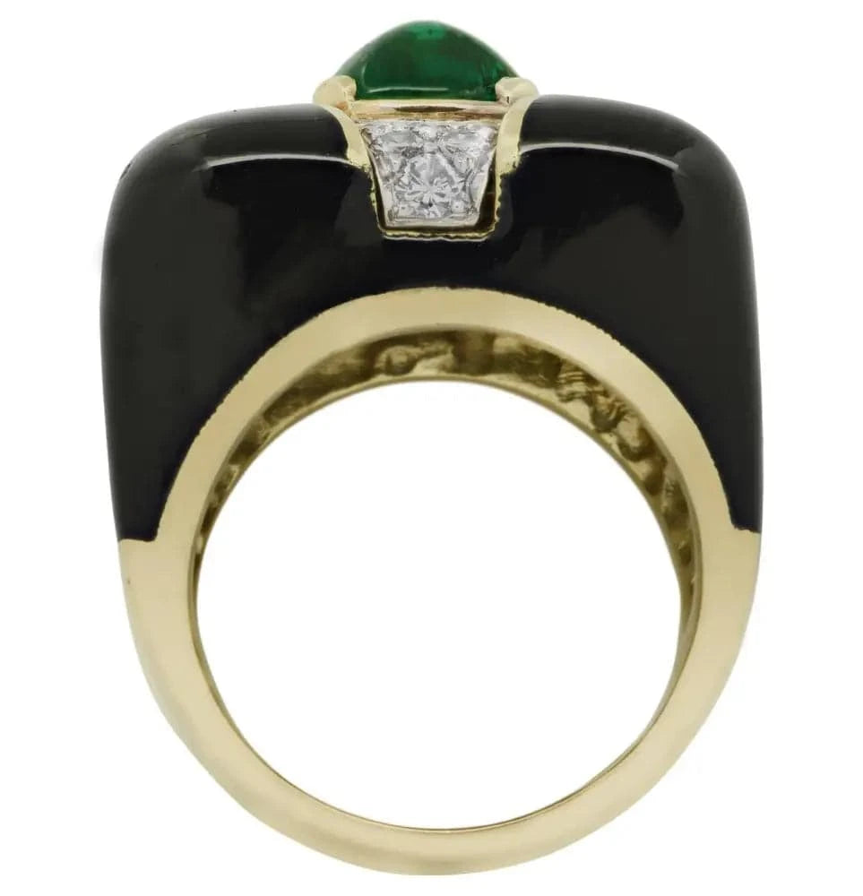 Circa 1980s 1.80 Carat Sugarloaf Emerald Diamond Cocktail Ring -V45041 - Vivid Diamonds