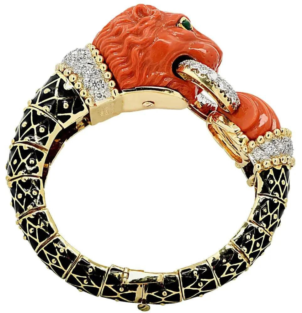 David Webb Curly Lion Coral Bangle Bracelet -V46594 - Vivid Diamonds